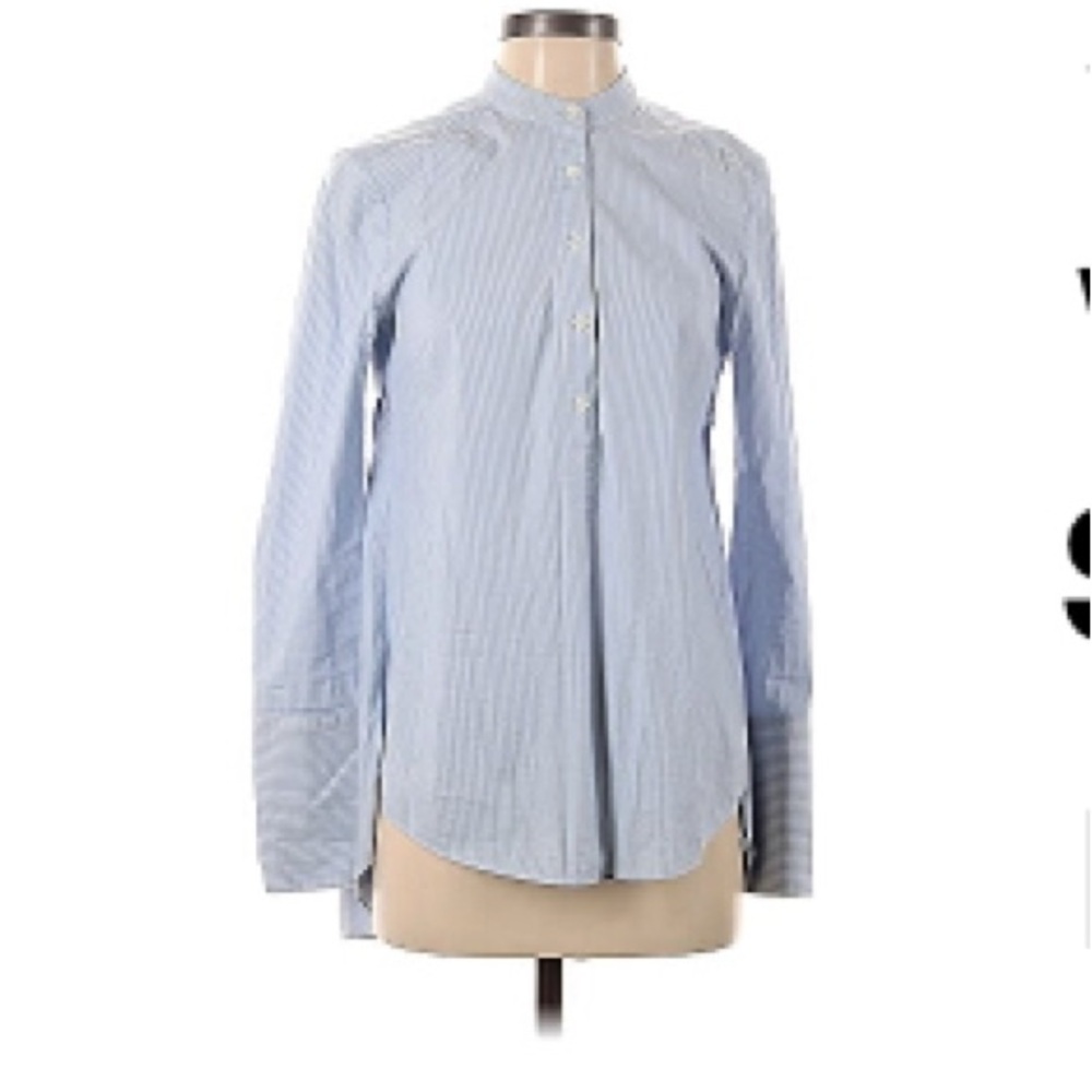 Veronica Beard Light Blue Striped Button Down Shirt with mandarin collar size 4